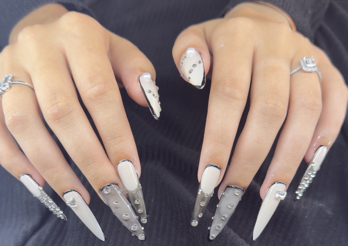 White gems and rhinestones